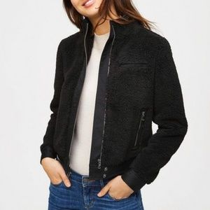Loft Black Faux Sherpa Bomber Jacket S